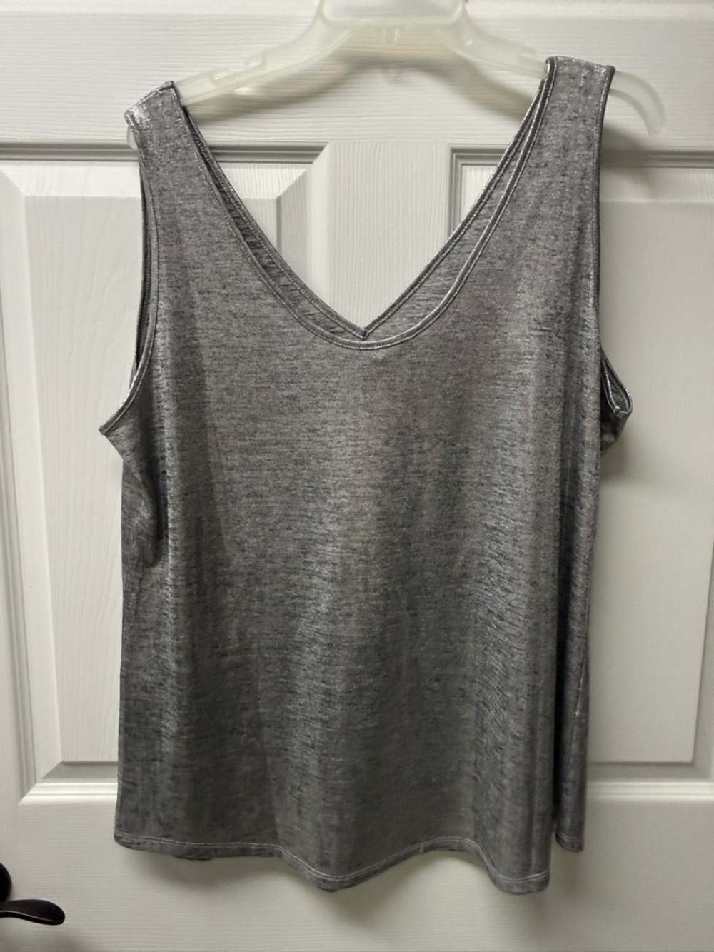 White House Black Market Silver V-Neck Metallic Tank Top